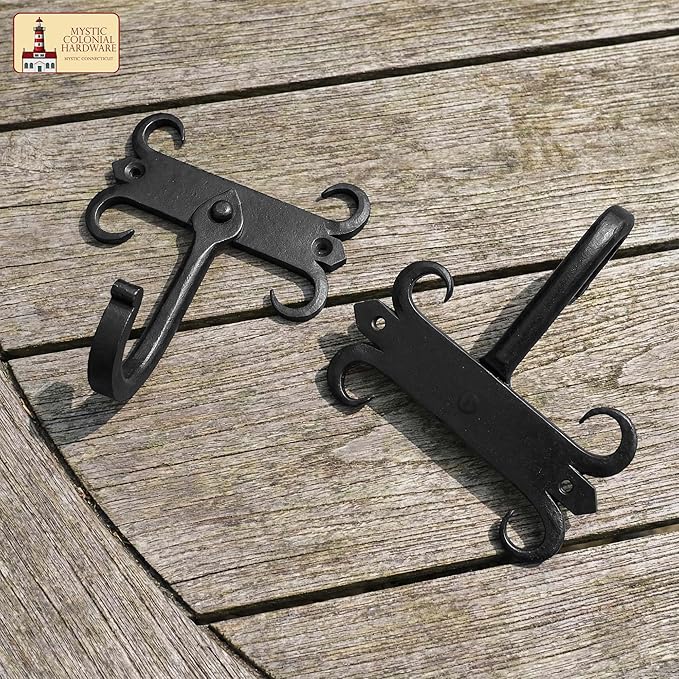 Mystic Colonial Rustic Cast Iron Wall Hooks, Heavy Duty Retro Utility Hooks for Hanging Coat, Bag, Towel, Robe, Hat and More, Mounting Hardware Included, Pack of 10