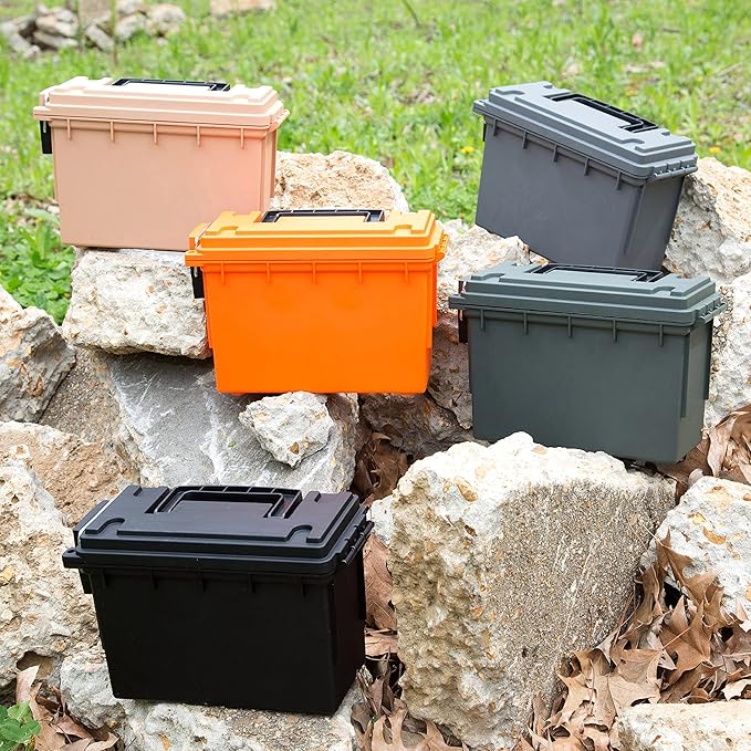 Sheffield 12626 Ammo Storage Box, Stackable .30 Cal Field Boxes, Water and Dust Resistant, Lockable Storage Box with Handle, Secures Hunting Gear, Supplies, and Bullets, Made in USA, Green(Pack of 6)