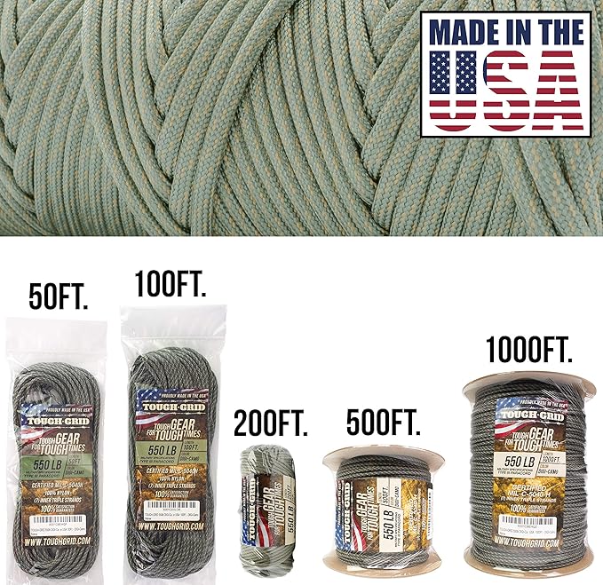 TOUGH-GRID 550 Paracord, Type III Mil-Spec Nylon Rope - 1000 Ft Digi-Camo Tactical Survival Cord