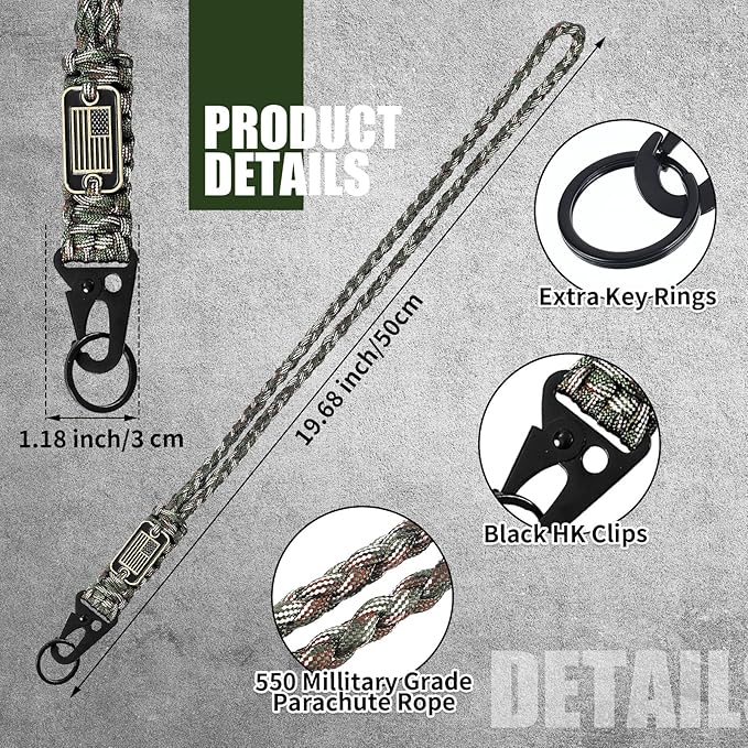 Frienda 2 Set Heavy Duty Paracord Lanyard Necklace Whistles Strap Braided 550 Keychain Lanyard for Outdoor Activities Camera