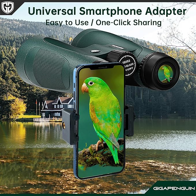 15x52 HD Binoculars for Adults High Powered with Upgraded Phone Adapter - Large View Binoculars with Clear Low Light Vision - Lightweight Waterproof Binocular for Bird Watching Travel Hunting Cruise