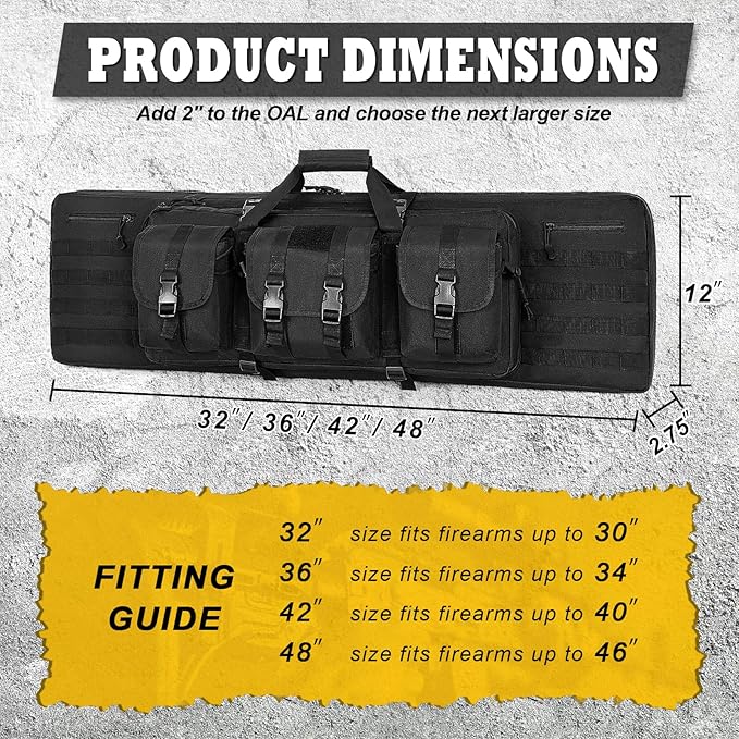 DULCE DOM 36 42 48 Inch Double Rifle Case, Tactical Soft Padded Backpack for Hunting & Shooting Range, Heavy-Duty Storage Gun Bag for 2 Rifles & Pistols with Lockable Zippers & MOLLE System