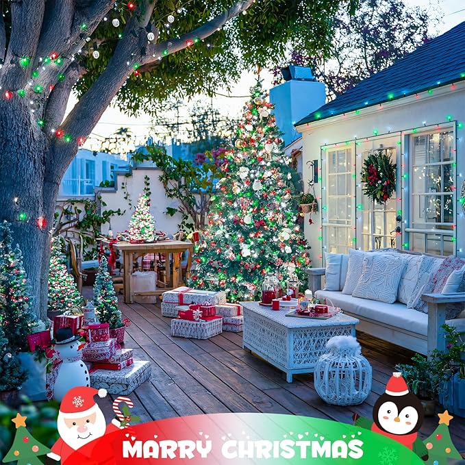 JMEXSUSS 2 Pack Solar String Lights Outdoor Waterproof, Total 66 FT 200 LED Solar Christmas Lights Outdoor, Twinkle Light for Christmas Tree Outside Garden Yard Xmas Decor, Red White and Green