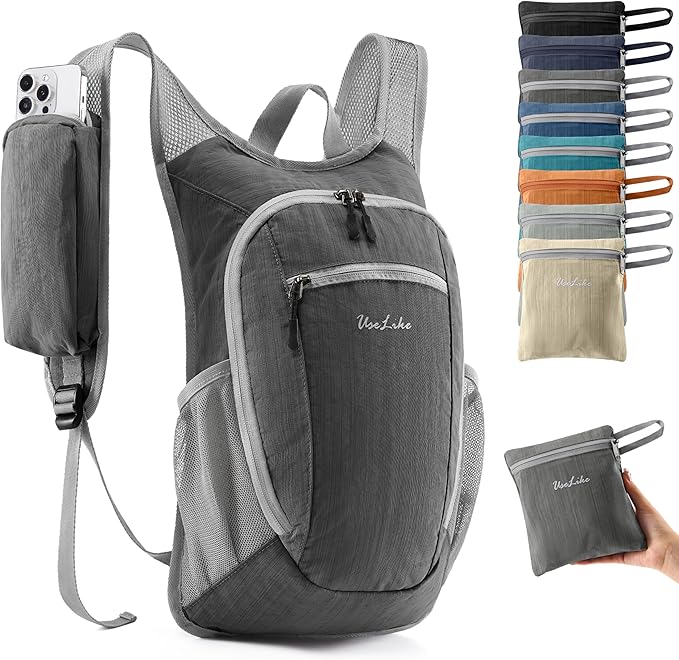 Uselike 10L Small Hiking Backpack Travel Daypack Lightweight Packable Back Pack for Women Men(Iron Grey)
