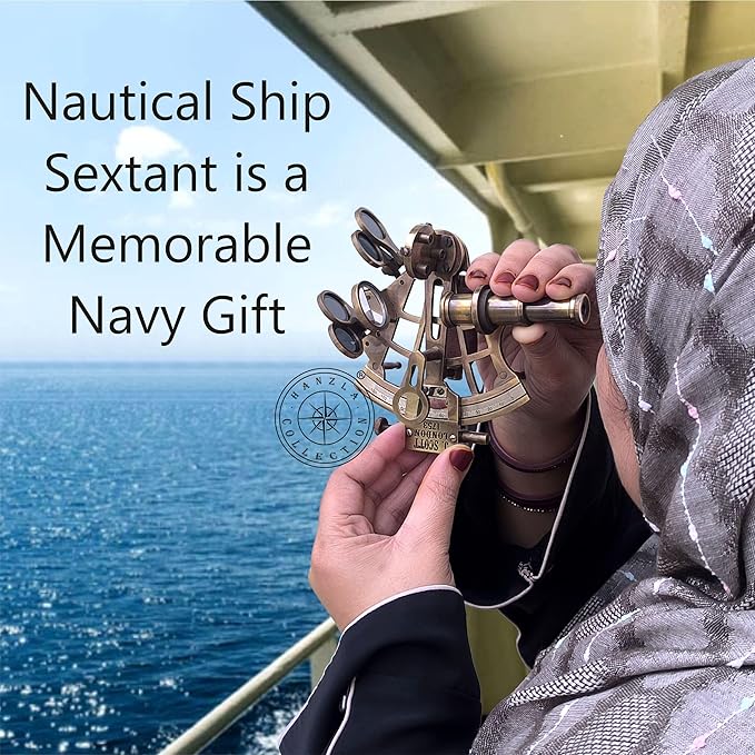 J. Scott London Brass Ship Sextant with Hardwood Box – Vintage Nautical Marine Navigation Instrument, Collectible Maritime Decor Handmade Gift for Father's Day, Baptism, Partner, Best Men, Graduation