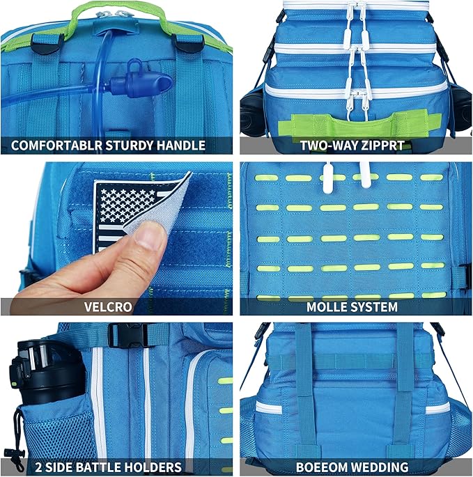 Military Tactical Backpack 45L/25L 3 Day Assault Pack Molle Daypack Hiking Backpack for Men and Women (Blue-Yellow, 45L)