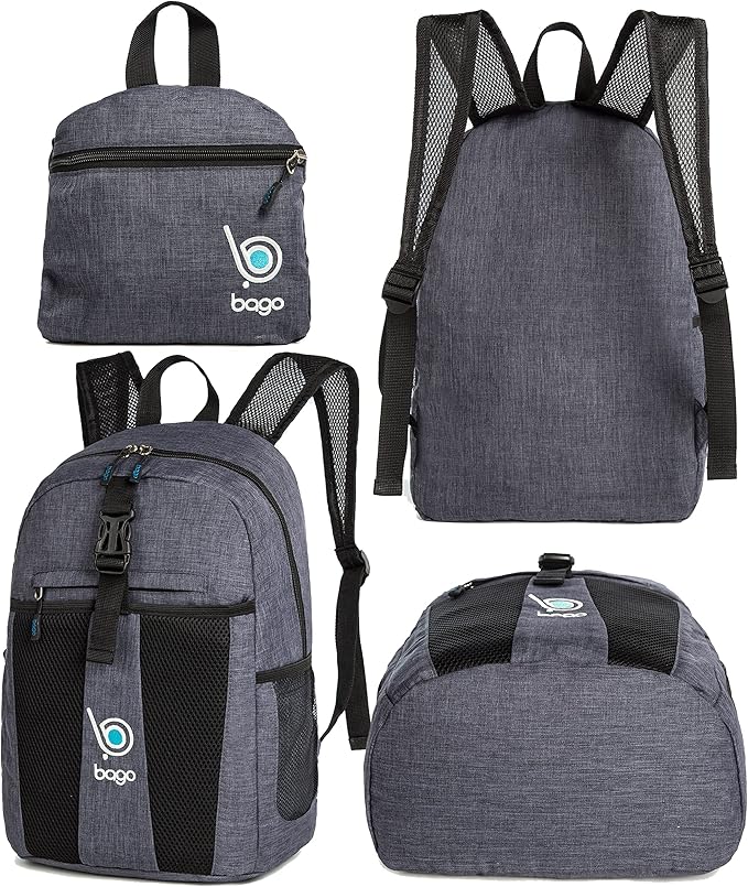 Bago Lightweight Backpack for Hiking Backpack for Women and Men - 25L Travel Day Pack - Foldable Hiking Daypack Ultralight for Camping Outdoor Sports - Packable Backpack for Travel (SnowBlack)