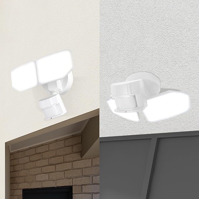 30W LED Motion Sensor Security Light Outdoor, 180 Degree, 2600 LM, 5100 K, ETL Water Resistant, 2 Head Adjustable Motion Sensor Outdoor Detector Light for Patio, Garage, Porch (White)