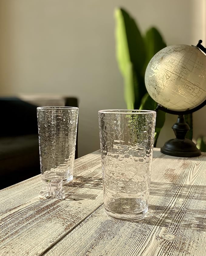 KLIFA- NICE- 20 ounce, Set of 6, Acrylic Highball Drinking Glasses, BPA-Free, Stackable Plastic Drinkware, Dishwasher Safe Cups, Clear