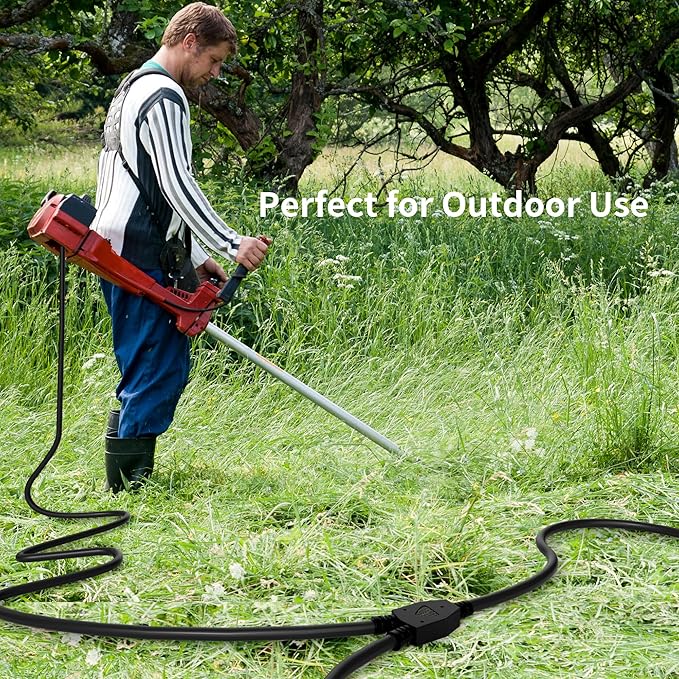 2 Way Power Extension Cord Splitter 50 Ft Total (38+6+6)-3 Prong 1 to 2 Extension Cord Cable Y Splitter-Outlet Adatper-SJTW Outdoor for Halloween Christmas Lighting Landscaping-16AWG 13A 125V-UL-1T2