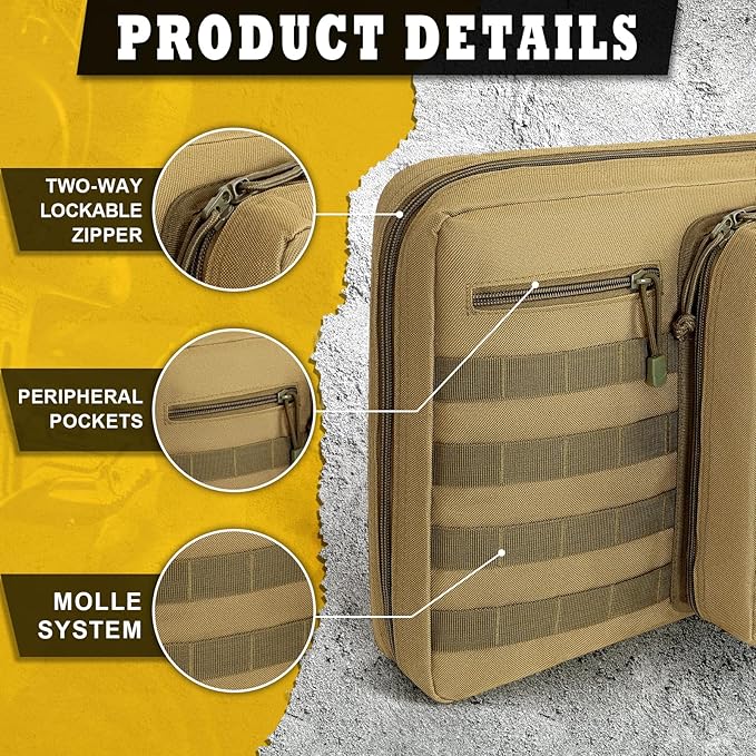 DULCE DOM 36 42 48 Inch Double Rifle Case, Tactical Soft Padded Backpack for Hunting & Shooting Range, Heavy-Duty Storage Gun Bag for 2 Rifles & Pistols with Lockable Zippers & MOLLE System