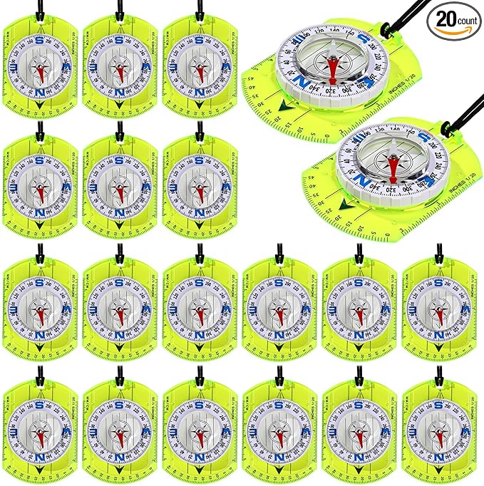 20 Pcs Acrylic Orienteering Compass Hiking Backpacking Survival Reliable Compass Advanced Scout Compasses Outdoor Gear for Map Reading Navigation Camping Survival Exploring