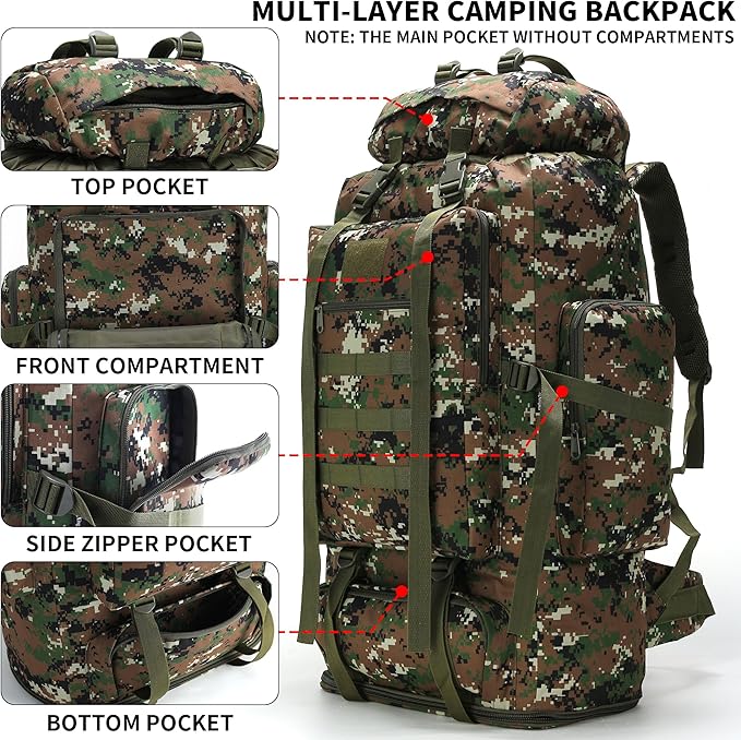 Hiking Backpack for Men 70L/100L Camping Backpack Military Rucksack Molle 3 Days Assault Pack for Climbing | Camping Backpack, 3 Days Assault Pack, for Climbing