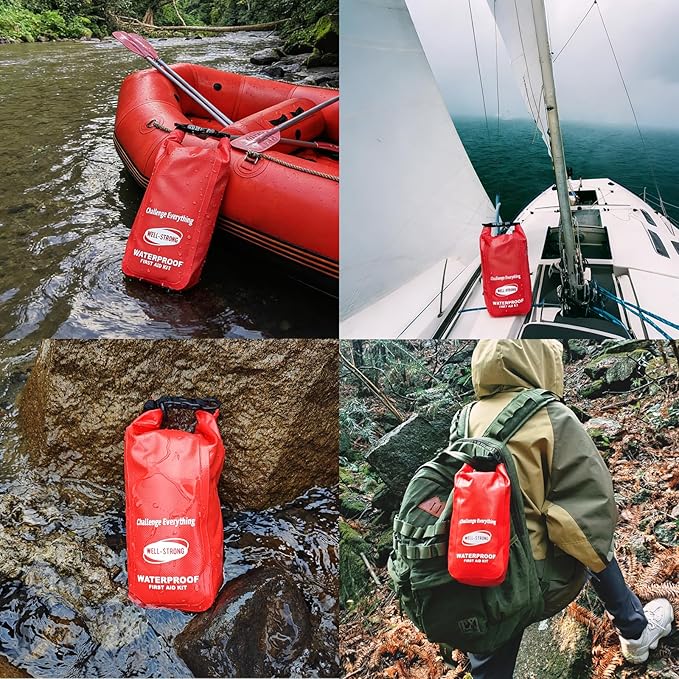 Waterproof First Aid Kit Roll Top Boat Emergency Kit with Waterproof Contents for Fishing Kayaking Boating Swimming Camping Rafting Beach Red