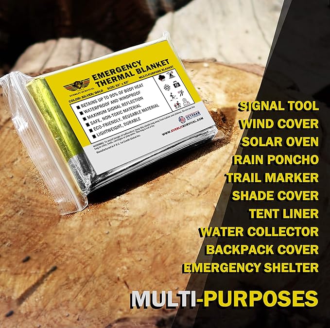 EVERLIT Emergency Mylar Thermal Blankets -Space Blanket Survival kit Camping Blanket Perfect for Outdoors, Hiking, Survival, Bug Out Bag ，Marathons or First Aid 1(Gold & Silver, 4 Pack)