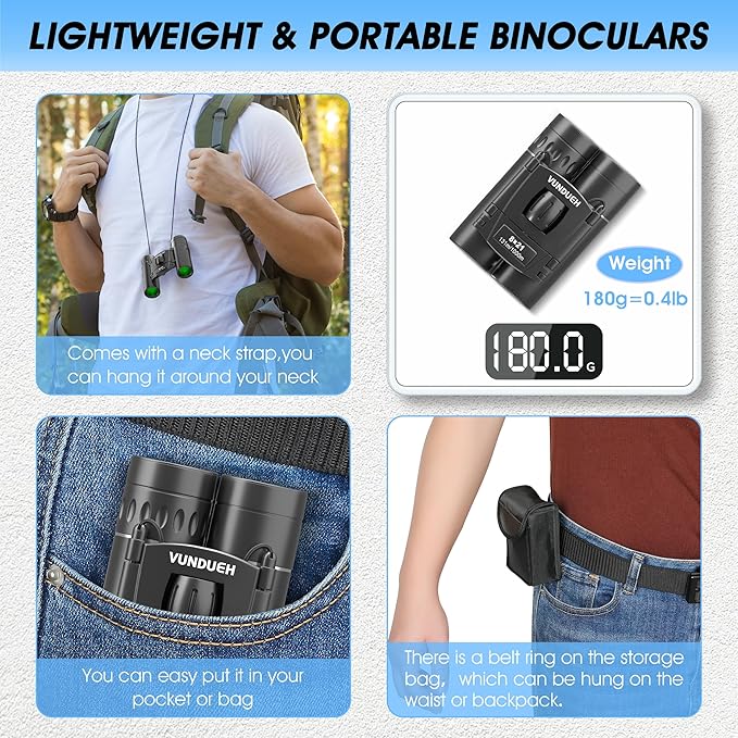Mini Compact Binoculars for Adults and Kids - Waterproof High Powered Easy Focus Small Binocular, Ideal for Bird Watching, Hunting, Concert, Theater, Travel, Hiking, Sightseeing & Outdoor Sports
