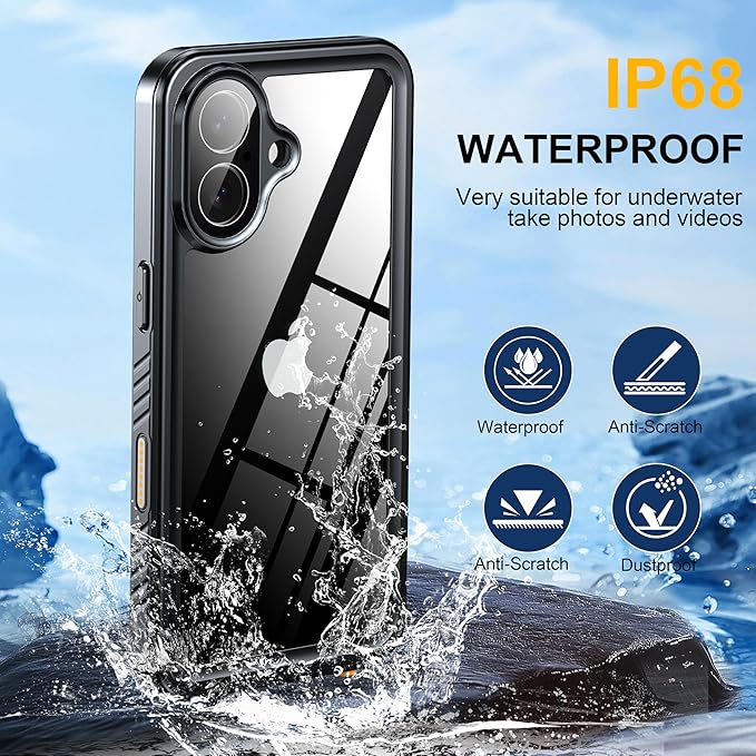 ANTSHARE for iPhone 17 Case, IP68 Waterproof Shockproof Case, [Built-in Screen Protector] - 12 FT Military Dropproof - Full Body Heavy Duty Rugged Phone Cover 6.3 inches - Pink/Clear