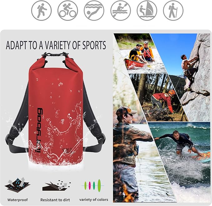 IDRYBAG Dry Bag for Kayaking Waterproof 2L/5L/10L/15L/20L, Small Dry Sack Waterproof Bag for Boating