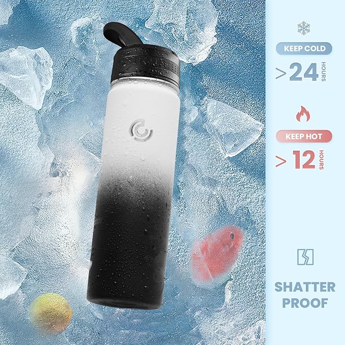 COKTIK 22oz Sports Water Bottle, Stainless Steel Water Bottle for Insulated, Reusable Travel Bottle, With Straw,With Handle Grip for Easy Carrying, Suitable for Cycling,Outdoor Vacations(Day&Night)