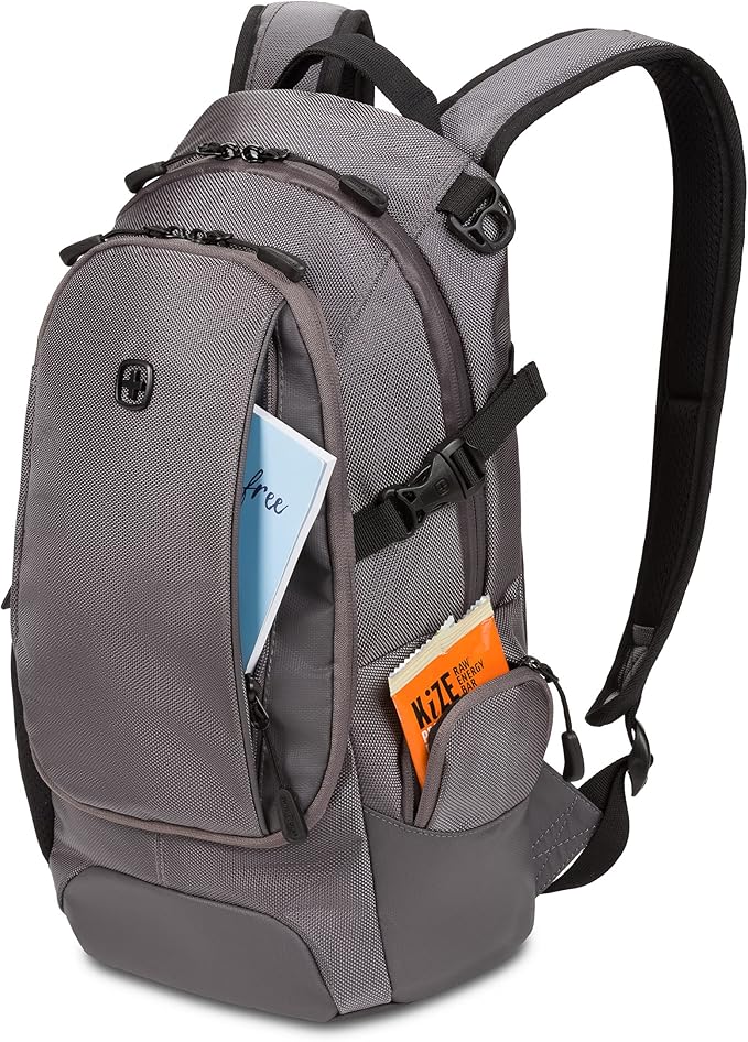 SwissGear 3598 Backpack, Narrow Daypack, Ideal for Commuting and School, Grey Ballistic
