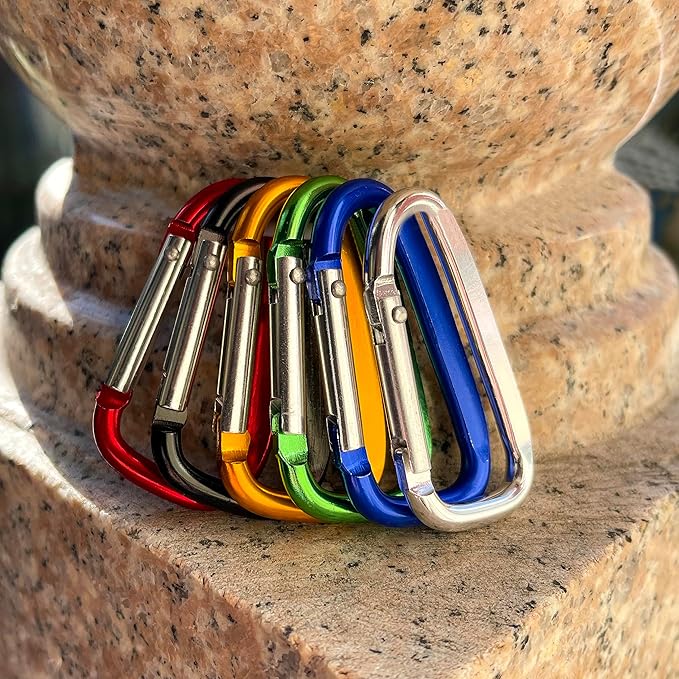 2.4" 24pcs Small Carabiner Clip Keychain, Aluminum D Ring Shape Clips with Keyring Keychain Hook