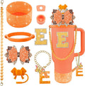 9PCS Orange for Stanley Cup Accessories Set Bling Initials Bow Charms for Stanley Decorations 30/40 Oz Tumbler Accessories Including Bow Straw Topper, Handle Strap, Spill Stopper（Letter E）