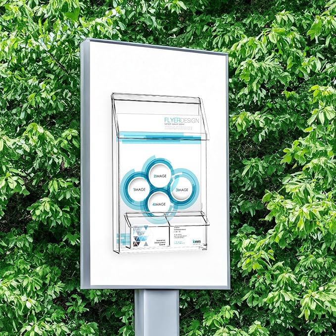 Barydat 2 Pieces Outdoor Brochure Holder with Business Card Holder Waterproof Wall Mount Literature Box Pamphlet Box Acrylic Brochure Organizer for Pamphlet Map Menu 8.75x11.75x2.25 Inch