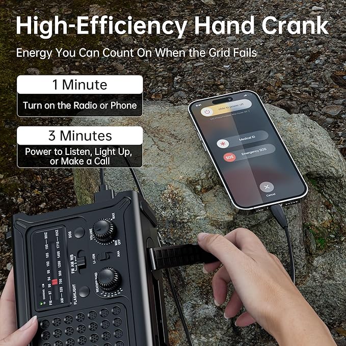 Mesqool Emergency Weather Radio NOAA Alert with Battery Backup 12000mAh Hand Crank Solar, Radios Portable AM FM LED Flashlight Cell Phone Charger for Home Camping Survival Kit