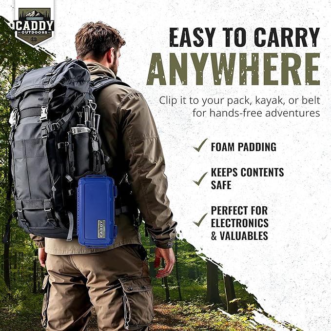 Waterproof Storage Case 1.2 L Capacity – Heavy-Duty Gear Box with Foam, Carabiner & Lanyard – Crushproof, Airtight Outdoor Container for Camping, Hiking, Fishing