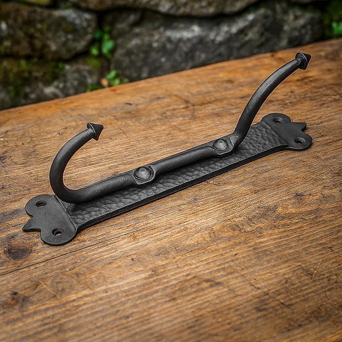 Mystic Colonial Solid Cast Iron Coat Hook – Large Vintage Victorian, Gothic, Steampunk, Baroque, Medieval Wall Hook for Hanging Coats, Robes, Hats & More, Heavy Duty Black