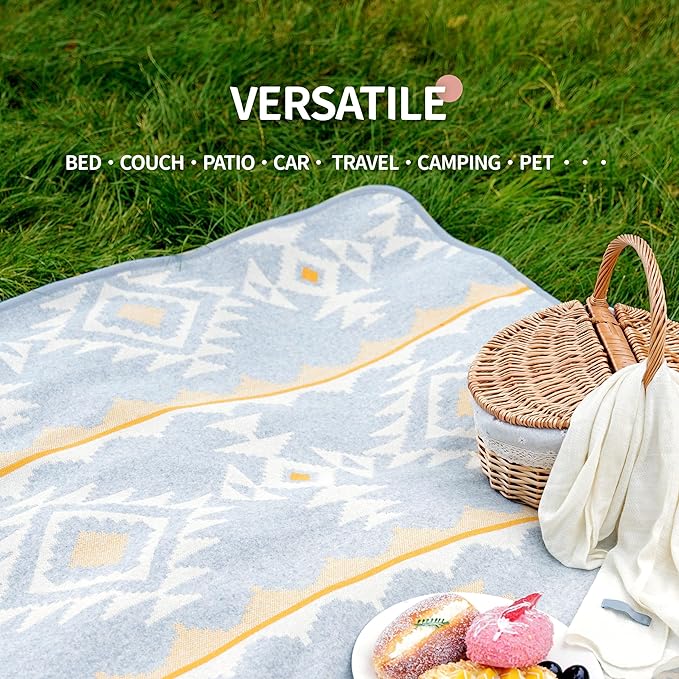 ACUSHLA Merino Wool Blend Blanket - Soft Warm Thick Washable Bed Couch Outdoor Camp Travel Car Blanket Throw All Weather, Morocco Grey 63" x 51"