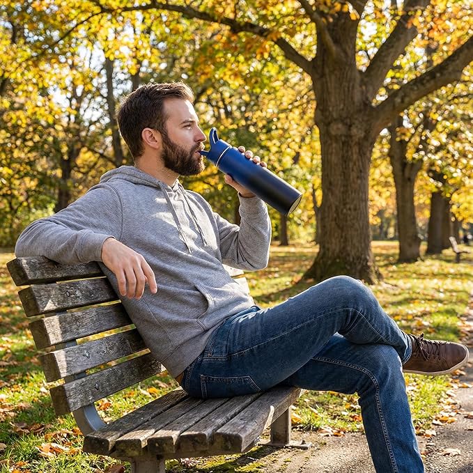 Fijinhom 24oz Insulated Stainless Steel Water Bottle with Straws, Double Wall Vacuum Insulated Bottles, Metal Thermo for Travel, Sports, Leak-Proof, BPA Free, Women & Men, Blue Gradient