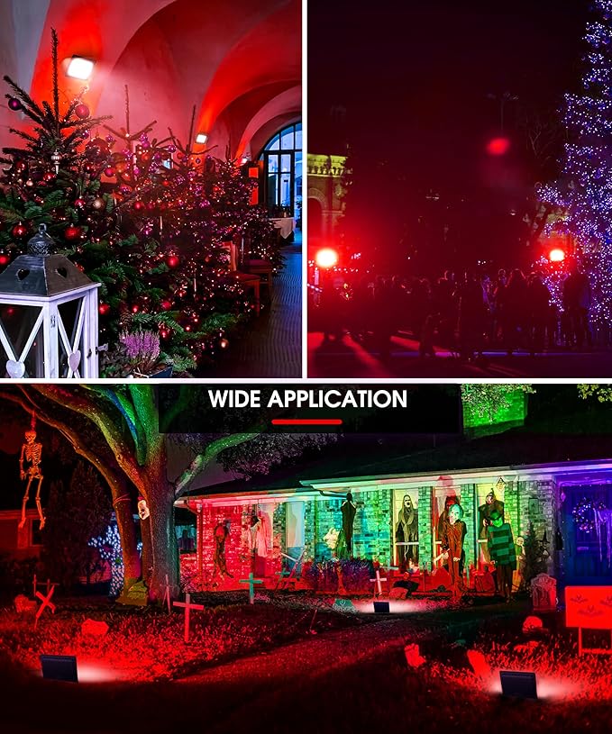 L LOHAS LED Red Flood Light Outdoor, 𝑫𝒖𝒔𝒌 𝒕𝒐 𝑫𝒂𝒘𝒏 50W Plug in Flood Light, IP66 Waterproof Christmas Party Decorations, 2300lm Outdoor Lights for Yard, Garage UL Listed 2 Pack