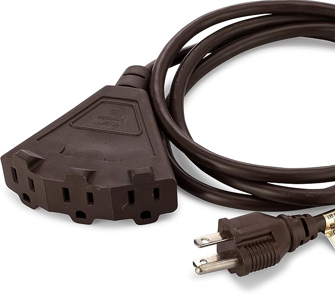 Holiday Lighting Outlet 6-Foot Brown Extension Cord, 3-Prong Indoor & Outdoor Splitter, Perfect for Landscape Lighting