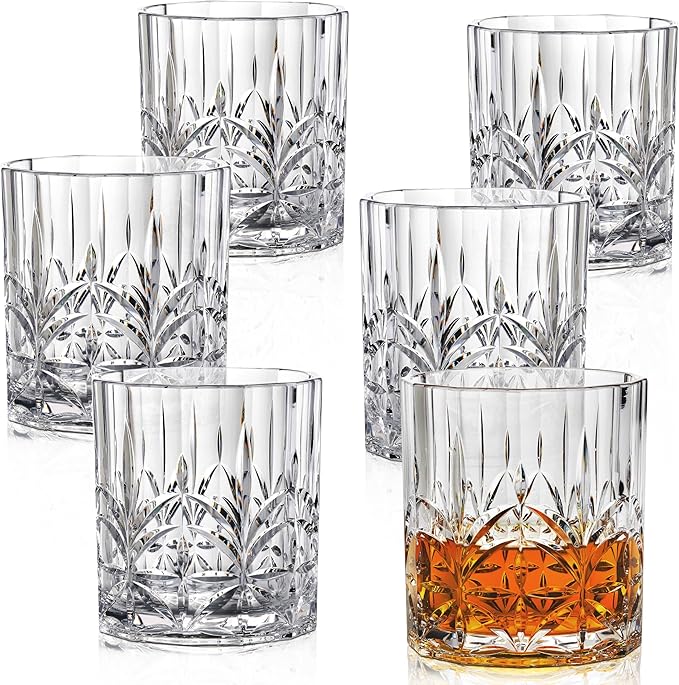 Bravario Unbreakable Plastic Whiskey Glasses | Shatterproof 100% Tritan Double Rocks | Dishwasher-Safe | BPA-free | Perfect for Outdoor Cocktail Bourbon | 13 oz, Set of 6