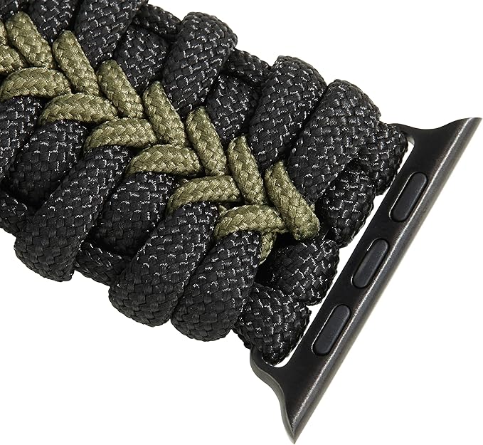 Savior Survival Gear Paracord Watch Band,Compatible with Apple Watch Band 49mm 46mm 45mm 44mm 42mm, iWatch Band Series Ultra 10 9 8 7 6 5 4 3 2 1 SE, Adjustable strap for men (Black & Green, X- Large)