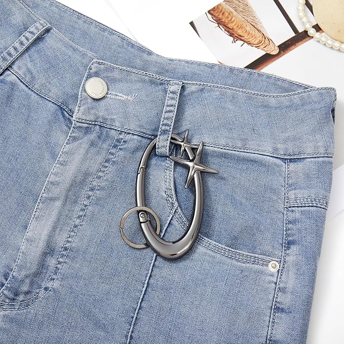 Y2K Cute Star Carabiner Keychain Cool Belt Loop Clip Starlight Heavy Duty Carabiner Clasp Snap Hook Holder Key Buckle