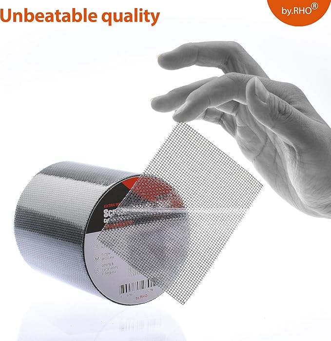 by.RHO Screen Repair Tape – Strong Self-Adhesive Window & Screen Door Repair Kit, Fiberglass Screen Patch 2"×15ft, Easy Cut and Apply, Indoor-Safe Adhesive, All-Weather (Black)