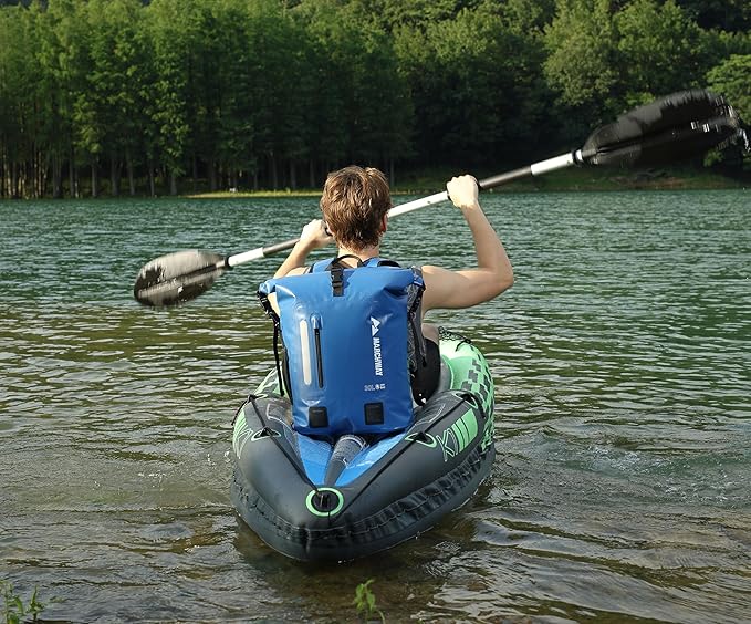 MARCHWAY Roll Top Waterproof Backpack, Floating Dry Bag 20L/30L/45L with Ergonomic Rectangular Base, Cushioned Back, Hip Strap for Hiking Camping Kayaking Travel (Blue, 45L)