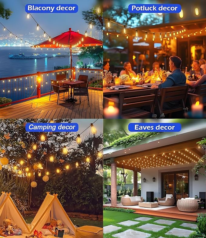 Tenmiro 50FT LED Outdoor String Lights with Remote,16+ 1 Shatterproof Bulbs Waterproof and Dimmable Patio Lights for Porch, Garden, Backyard, Deck, Balcony, 2700K, Hanging Lighting