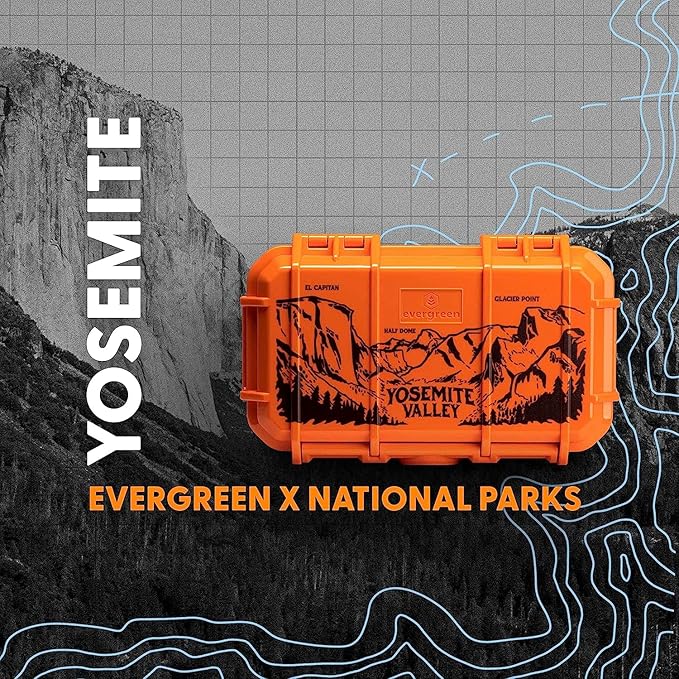 Evergreen 56 Dry Box - EDC Tough Protective Case USA Made for Organization of Cameras, Phones, Camping, Fishing, Hiking, Water Sports (National Park - Orange Yosemite)