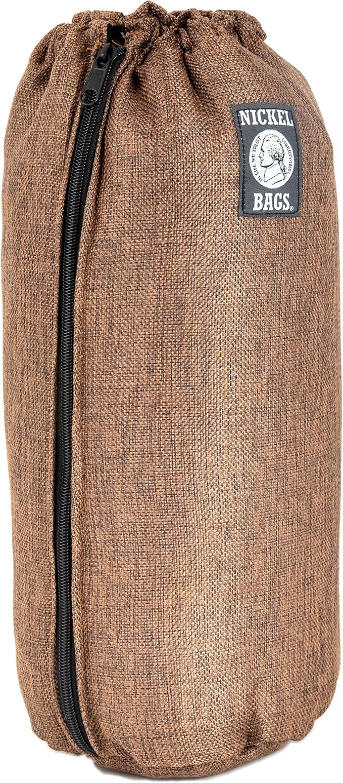 Nickel Bags Padded Drawstring Duffle Tube, Hemp Protective Sling Bag with Soft Velour Interior, Breakable-Safe Storage for Glass & Gear, Durable Zipper & Strap (14 Inch, Brown)