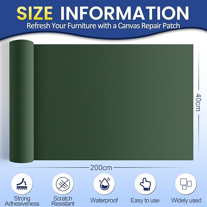 Self-Adhesive Canvas Repair Tape, 16" x 79" Waterproof Canvas Repair Patch, Fabric Patch Repairs Kit for Furniture, Tents, Sunbrellas, Boat Covers Awnings, Couches, Clothes, Bags Army Green