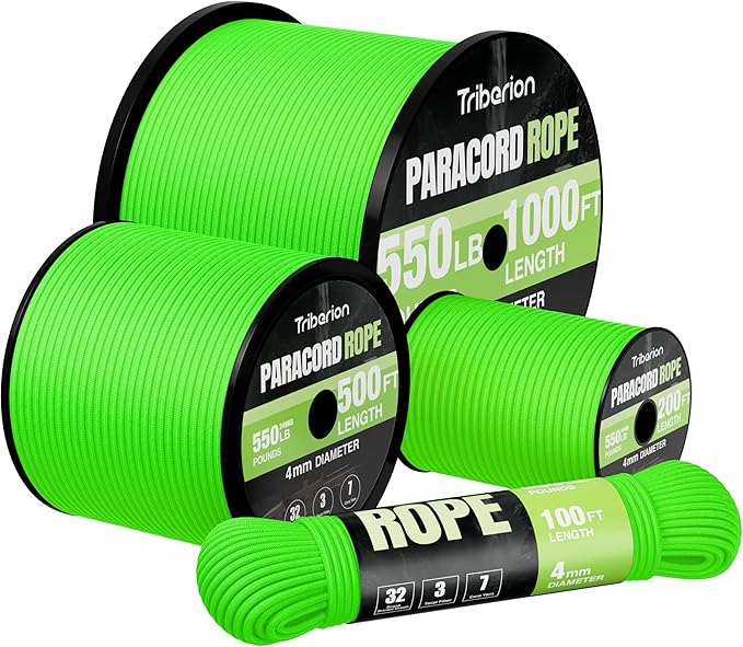 Paracord Rope 550 lb - 100ft 5/32" Parachute Cord 4MM 7-Strand para Cord - Heavy Duty Spool String for Survival,Camping Gear, Survival Bracelet, Clothesline - Neon Green