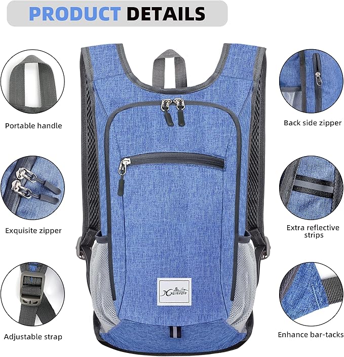 Xgunion Hiking Backpack 10L Small Travel Lightweight Daypack Foldable Hiking Packable Camping Hiking Backpacks for Women Men (Sky Blue)