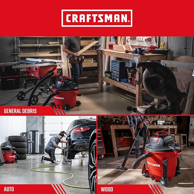 CRAFTSMAN CMXZVBE38749 Genuine General Purpose Wet Dry Vac Dust Collection Bags for Most 16 and 20 Gallon CRAFTSMAN Shop Vacuums, Collects Dry Only Debris, Reduces Cleanup Time, 3-Pack
