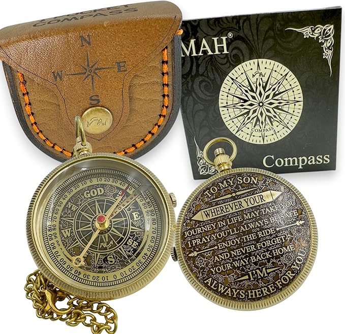 Brass Compass Gift to My Son Never Forget I Love You, Sentimental Keepsake from Mom Dad Grandparents, Inspirational Guidance Compass Gift for Son Graduation Birthday Baptism Confirmation Gift Idea