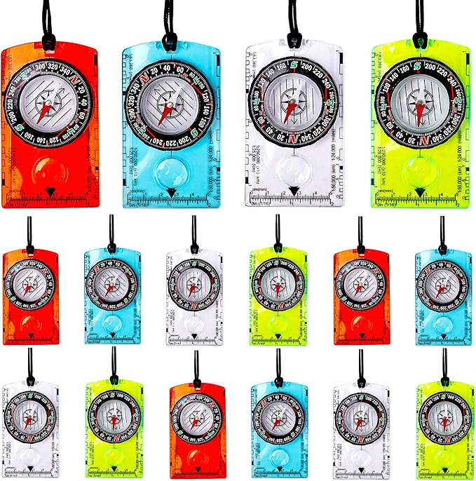 16 Pcs Orienteering Compass Acrylic Hiking Compass with Rope for Navigation Backpacking Map Reading Survival Outdoor Camping Scout Exploring Gifts