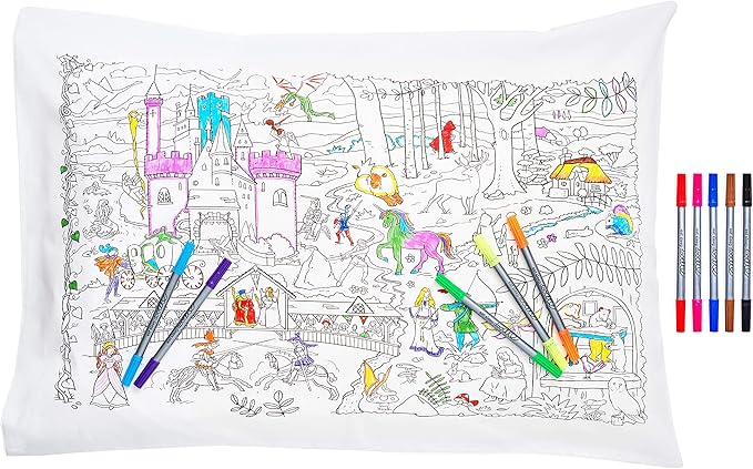 eatsleepdoodle - Coloring Pillowcase for Kids – Reusable DIY Pillow Cover with Washable Markers, Educational Arts & Crafts Activity for Boys & Girls, Fun Gift for Creative Play, Machine Washable