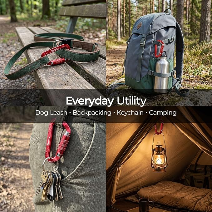 3inch Auto Locking Carabiner Clips Heavy Duty, 12KN /2697lbs Lightweight keychain carabiners, Sturdy Twist Lock Caribeeners for Camping Hiking Hammock Swing Backpack, dog leash and Harness etc